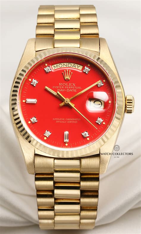 rolex single red|Rolex watch with red face.